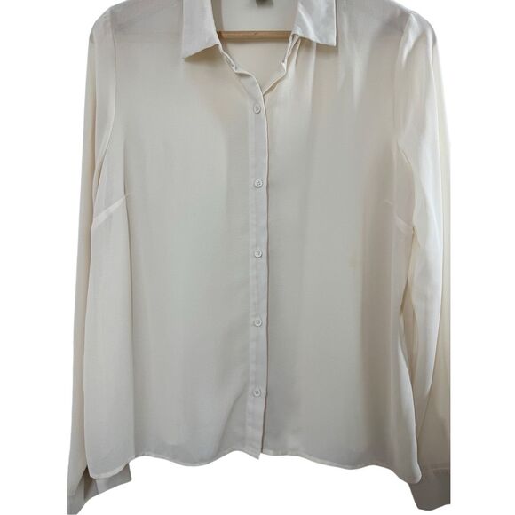 Forever 21 White Long Sleeve Button Up Shirt Size M Collared Sheer Plain - Picture 4 of 9